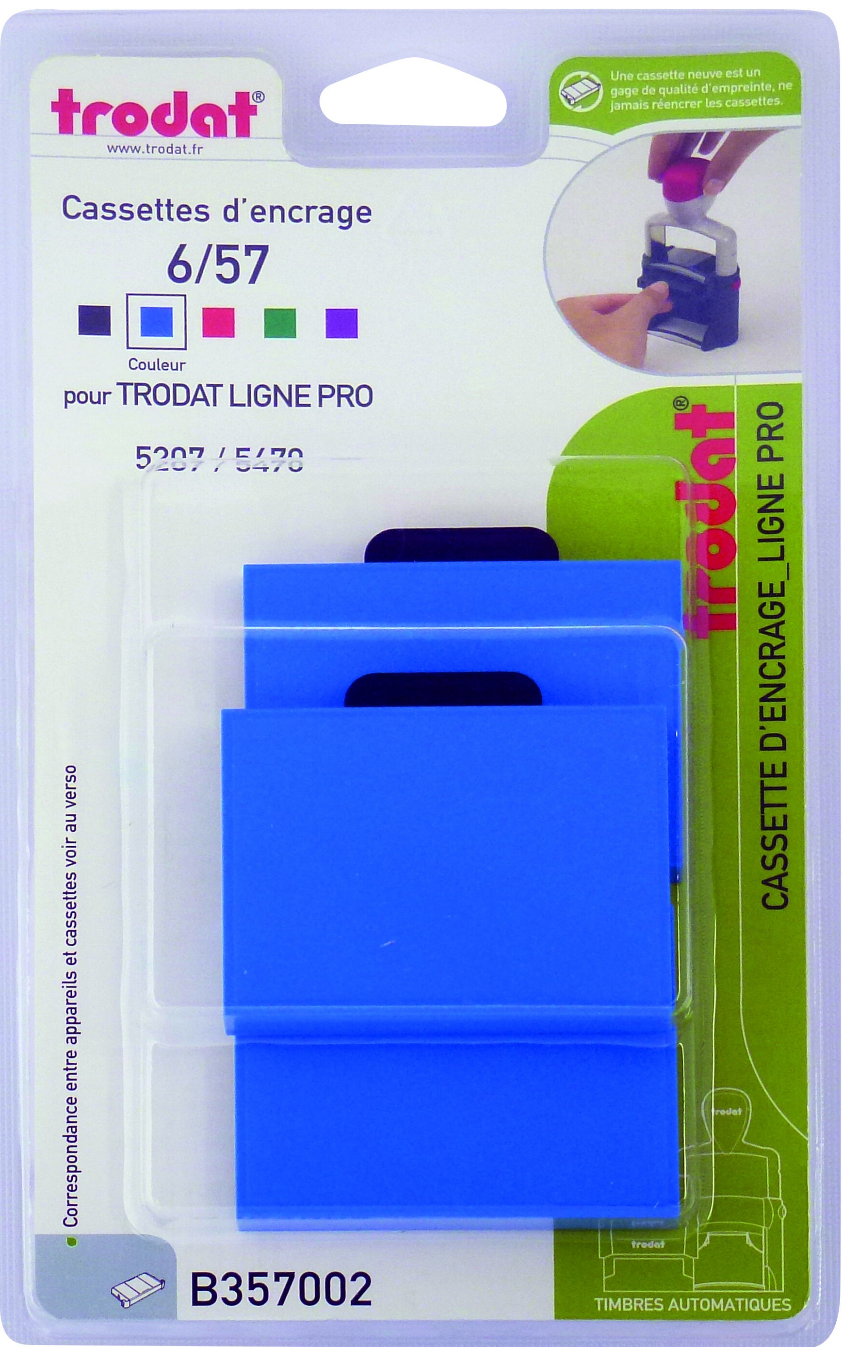 Trodat - 3 Encriers 6/57 recharges pour tampon 5207/5470 - bleu