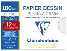 Clairefontaine - Pochette papier à dessin  - 15 feuilles (dont 3 gratuites) - 24 x 32 cm - 180 gr - blanc