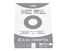 Exacompta - Pack de 100 Fiches Bristol - 10,5 x 14,8 cm - petits carreaux - non perforées - blanc