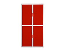 Armoire haute à rideaux EASY OFFICE - 110 x 204 x 41,5 cm - Corps blanc - Rideaux et poignée rouge