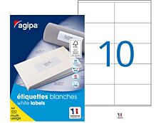 Apli Agipa - 1000 Étiquettes adhésives blanches multi-usages - 105 x 57 mm - Coins droits - réf 119013