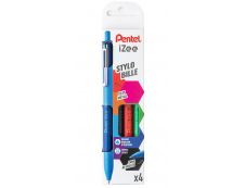 Pentel iZee - Pack de 4 stylos à bille rétractables - 1 mm - moyen - noir, bleu, rouge et vert