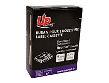 Uprint - Ruban d'étiquettes auto-adhésives pour Brother TZe221 - 1 rouleau (9 mm x 8 m) - fond blanc écriture noire