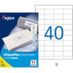 Apli Agipa - 4000 Étiquettes adhésives blanches multi-usages - 48,5 x 25,4 mm - coins droits - réf 118991