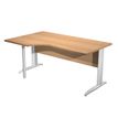 Bureau compact Trend - retour à gauche avec pieds métal en L + pied de renfort - L160 - plateau imitation hêtre - pied métal alu
