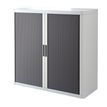 Armoire mi-haute à rideaux EASY OFFICE - 110 x 104 x 41,5 cm - Corps blanc - Rideaux et poignée anthracite