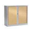 3219095805446-Armoire basse monobloc à rideaux GENERIC - 100 x 120 x 43 cm - aluminium/chêne clair-P_79401216_2-0