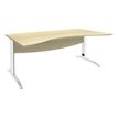 3253310150430-Bureau double vague symétrique IDRA - L180 cm - Pieds blanc - plateau imitation Erable-P_79408672_1-0