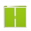 3660141929065-Armoire basse à rideaux EASY OFFICE - 110 x 104 x 41,5 cm - Corps blanc - Rideaux et poignée vert--0