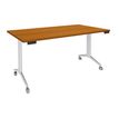 3253310171572-Table de réunion abattantes - L160 x P80 cm - pied blanc - plateau imitation merisier--0