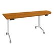 3253310171619-Table de réunion abattantes angle à droite - L200 x P80 cm - pied blanc - plateau imitation merisier--0