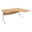 Bureau compact à droite IDRA - L180 cm - Pieds blanc - Plateau imitation Hêtre (Pieds de renfort obligatoire à rajouter - non inclus)
