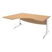 Bureau compact à gauche IDRA - L180 cm - Pieds blanc - Plateau imitation Hêtre (Pieds de renfort obligatoire à rajouter - non inclus)