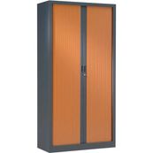 Armoire haute monobloc à rideaux - 198x120x45cm - noir/merisier
