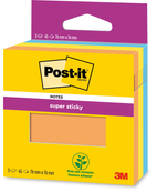 Post-it - Notes colorées Super Sticky - 76 mm x 76 mm -  45 feuilles/bloc - 3 blocs/paquet - couleurs assorties