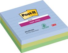 Post-it - 3 Blocs notes Super Sticky Oasis - ligné - 101 x 101 mm - couleurs assorties