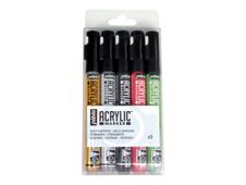 Pebeo Acrylic - Pack de 5 marqueurs - pointe ronde - rouge, or, argent, vert, blanc