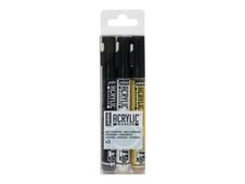 Pebeo Acrylic - Pack de 3 marqueurs - pointe ronde - noir, blanc, or précieux
