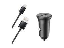 BIGBEN Connected - Adaptateur d'alimentation pour voiture - 2.4 A - Fast Charge (USB) - sur le câble : Lightning - noir