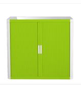 Armoire basse à rideaux EASY OFFICE - 110 x 104 x 41,5 cm - Corps et poignée blanc - Rideaux vert