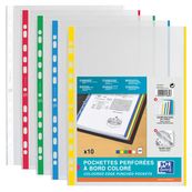 Oxford - 10 Pochettes perforées - A4 - lisse - pour 12 feuilles - 9/100 - 5 coloris vifs