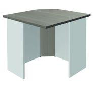 Banque d'accueil en ange 90° LUMINA - sans réhausse - L80 x H75 x P80 cm - Bande translucide Anis - Finition chêne gris/blanc