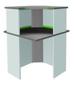 Banque d'accueil en ange 90° LUMINA - avec réhausse - L80 x H115 x P80 cm - Bande translucide Anis - Finition chêne gris/blanc
