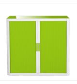 Armoire basse à rideaux EASY OFFICE - 110 x 104 x 41,5 cm - Corps blanc - Rideaux et poignée vert