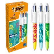 BIC 4 Couleurs Velours - 12 Stylos à bille 4 couleurs - corps assortis motif jungle