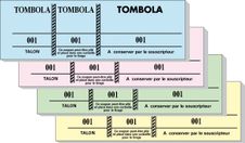 10 Blocs tombola 3 volets de 100 tickets - 4.8 X 15 cm- numérotés - couleurs assorties