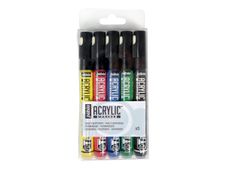 Pebeo Acrylic - Pack de 5 marqueurs - pointe ronde - noir, rouge, vert, jaune, cyan