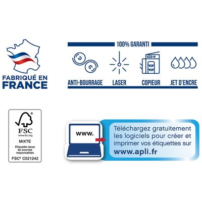 3270241190083-Apli Agipa - 1400 Étiquettes adhésives blanches multi-usages - 105 x 42 mm - coins droits - réf 1190--1