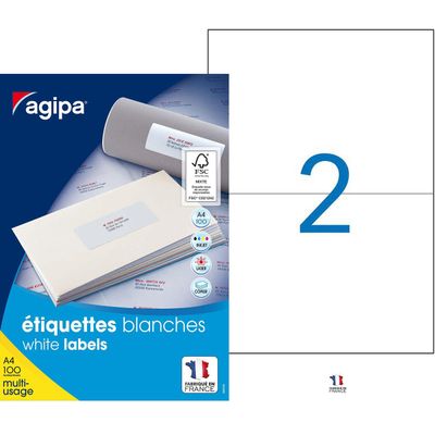 3270241190168-Apli Agipa - 200 Étiquettes adhésives blanches multi-usages - 210 x 148,5 mm - coins droits - réf 11--0