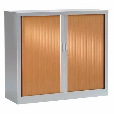 0403000547696-Armoire basse monobloc à rideaux - 105x120x45cm - Gris/merisier--0