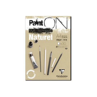 3329680965407-Clairefontaine Paint ON Naturel - Bloc encollé - A4 - 30 feuilles - 250 gr-Avant-0