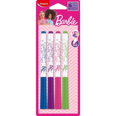 3154147413012-Maped Licence Barbie - 4 Feutres effaçables à sec pour ardoise blanche, - couleurs assorties--0