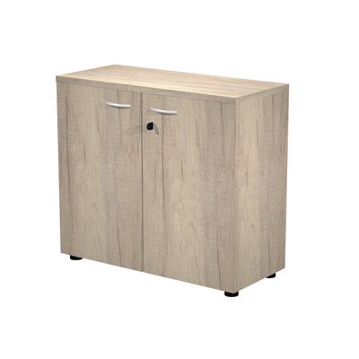 0404052241358-Bibliothèque basse Trend - L80xP35xH72 cm - 2 portes en mélaminé avec serrure - imitation chêne can--0
