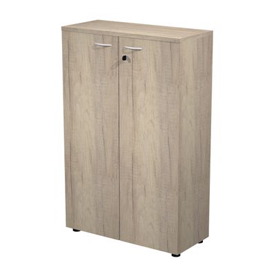 0404052241365-Bibliothèque mi-haute Trend - L80xP35xH120 cm - 2 portes en mélaminé avec serrure - chêne canadien--0