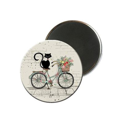 3700572722184-Kiub Bug Art - Magnet rond en verre - Chat sur vélo-Avant-0