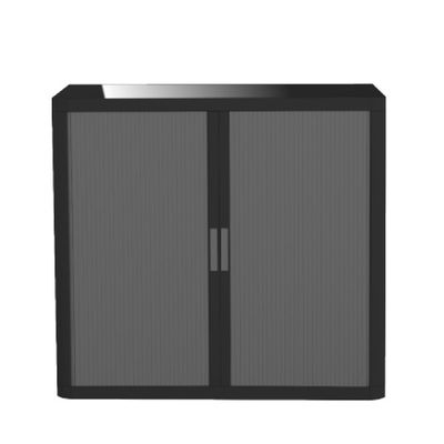 3660141935905-Armoire basse à rideaux EASY OFFICE - 110 x 104 x 41,5 cm - Corps noir - Rideaux et poign