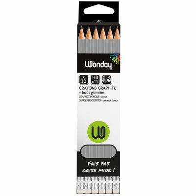3457703915365-Wonday - Pack de 12 crayons à papier - HB - embout gomme--0