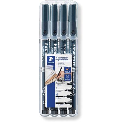 4007817310083-STAEDTLER LUMOCOLOR - Pack de 4 marqueurs permanents - pointes assorties - noir--0