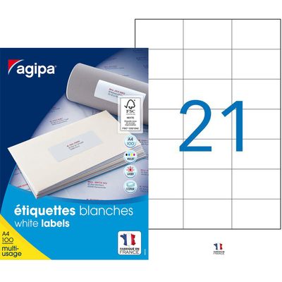 3270241010442-Apli Agipa - 2100 Étiquettes adhésives blanches multi-usages - 70 x 42,4 mm - coins droits - réf 101--0
