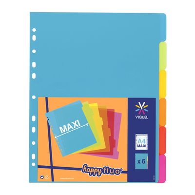 3135251537313-Viquel Happy Fluo - Intercalaire 6 positions - A4 Maxi - polypropylène coloré--0