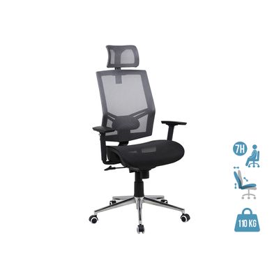 3397703517698-Fauteuil de bureau MANILLE - accoudoirs réglables - appui-tête réglable - noir--0