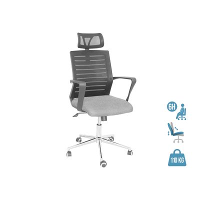 3397704690161-Fauteuil de bureau MOLITOR - accoudoirs fixes - appui-tête réglable - noir et gris--0