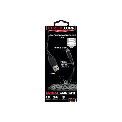 3303170089286-T'nB Xtrem work Pro - Câble USB 2.0 vers micro-USB - 1.5 m - noir/gris-Arrière-2
