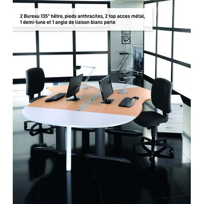 3253310150522-Bureau 135° IDRA - retour d'angle à droite - L180 cm - Pieds aluminium - plateau Blanc perle--4