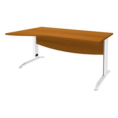 3253310150164-Bureau droit IDRA - Vague à gauche - L140 cm - Pieds blancs - plateau imitation Merisier--0