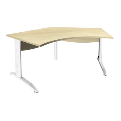 3253310150461-Bureau symétrique 120° IDRA - L185 cm - Pieds blanc - plateau imitation Erable--0